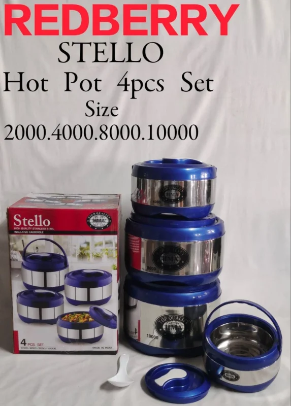 Stello Jumbo Hotpot Set 4pcs Stainless Steel – Blue