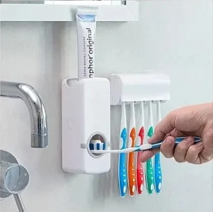 Toothpaste Dispenser with Toothbrush Holder