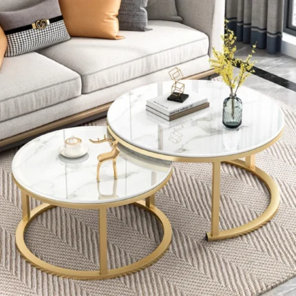 2-Piece Wooden Nesting Tables with Marble Effect Top | Smart Enterprise – White