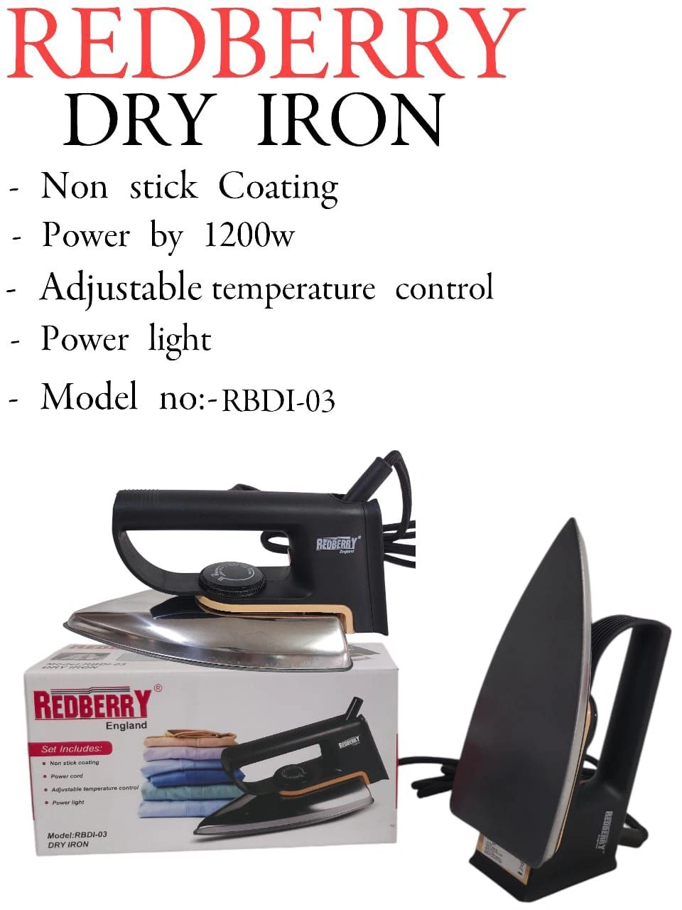 1200W Redberry RBDI-03 Non Stick Dry Iron
