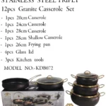 12pcs REDBERRY Stainless Steel Triply Granite Casserole Set – Black