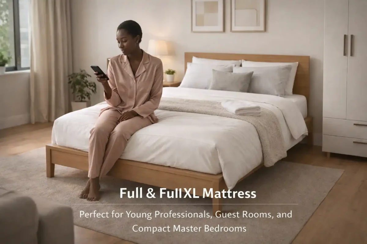 Modern bedroom with a focused woman