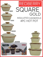4pc Redberry Square Gold Insulated Hotpot Set | Smart Enterprise – Cream
