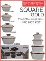 4pc Redberry Square Gold Insulated Hotpot Set | Smart Enterprise – White