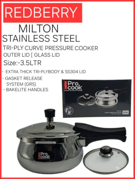 Redberry Milton Tri-Ply Curve Pressure Cooker | Smart Enterprise – 3.5L