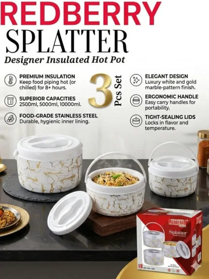 3pcs Redberry Splatter Designer Hotpot Set | Smart Enterprise – White