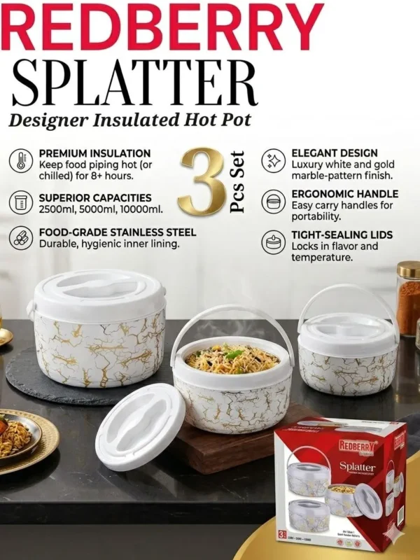 3pcs Redberry Splatter Designer Hotpot Set | Smart Enterprise – White