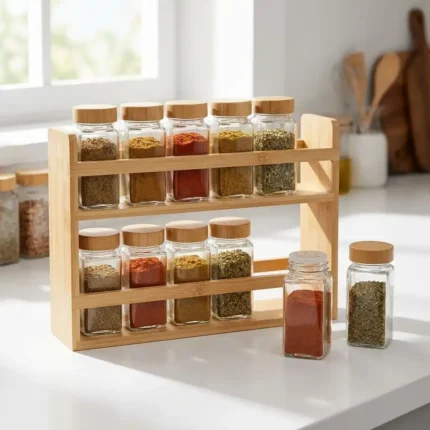 12 Piece Wooden Spice Rack Set Glass