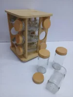 12 Piece Wooden Spice Rack Set Glass