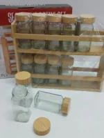 12 Piece Wooden Spice Rack Set Glass