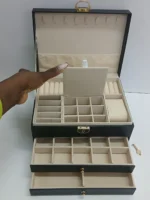 3 Layer Jewelry Storage Box Black Leather