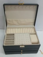 3 Layer Jewelry Storage Box Black Leather