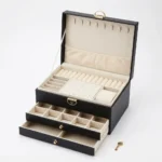 3 Layer Jewelry Storage Box Black Leather - Image 7
