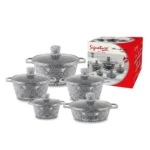10-Piece Signature Granite Aluminum Cookware Set – Grey