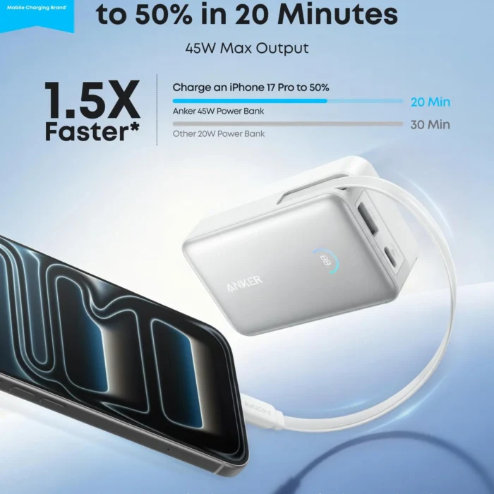 10000mAh Anker Nano Power Bank Built-In Retractable USB-C