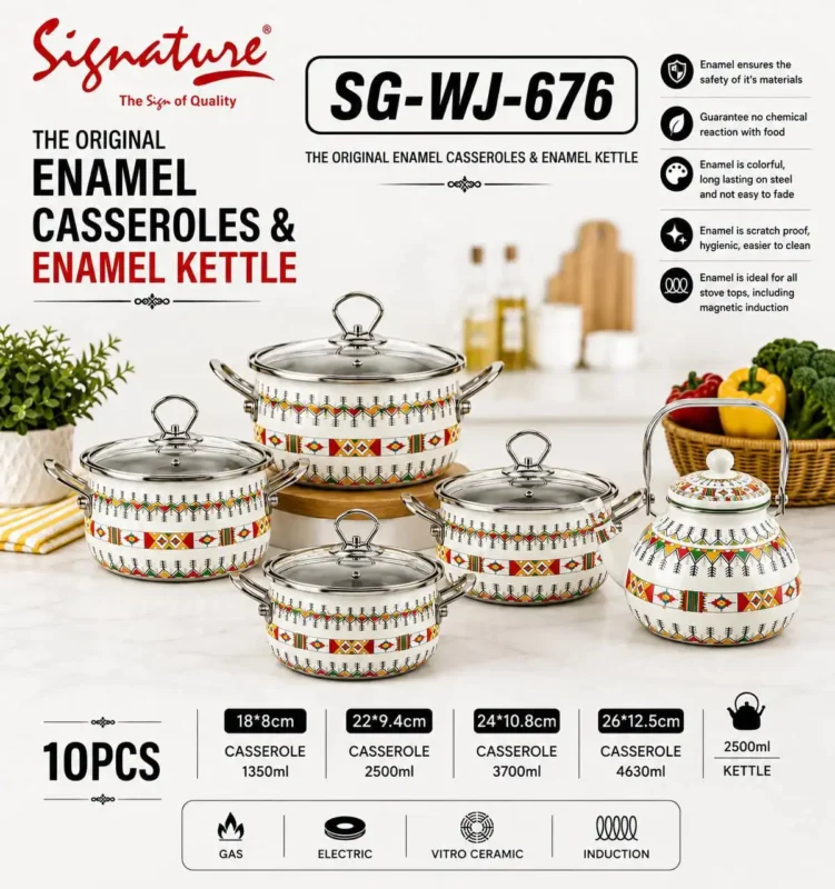 10pcs Signature Enamel Cookware Set with Kettle SG-WJ-676