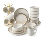 24 Piece Ceramic Dinner Set Gold Elegant Dinnerware