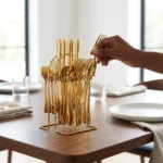 24-Piece Gold Stainless Steel Cutlery Set with Stand - Image 4