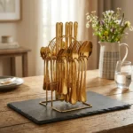 24-Piece Gold Stainless Steel Cutlery Set with Stand - Image 2