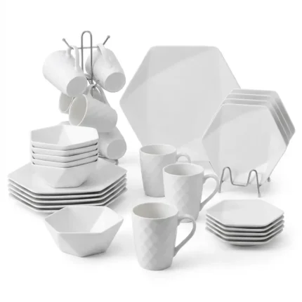 24-Piece Hexagon Ceramic Dinner Set Plates Cups