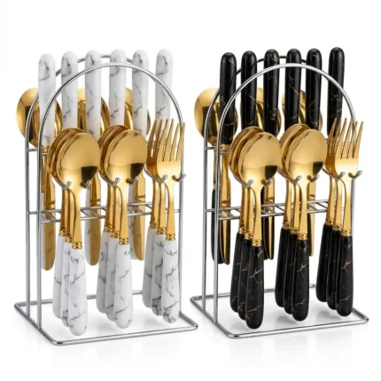 24-Piece Marble Stainless Steel Cutlery Set