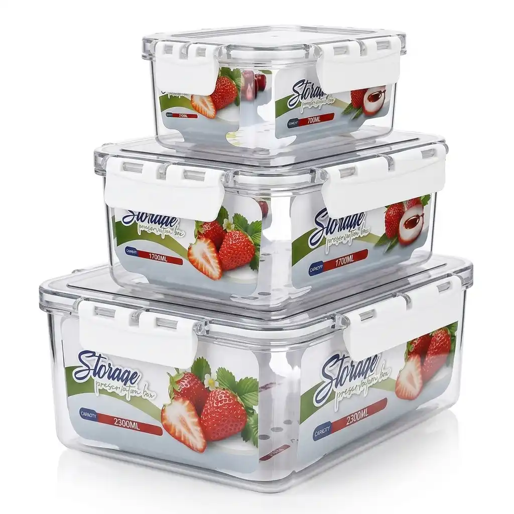 3pc Transparent Airtight Acrylic Pantry Box Set 3pc Transparent Airtight Acrylic Pantry Box Set