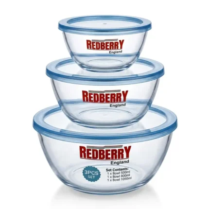 3pcs Redberry Borosilicate Glass Bowl Set