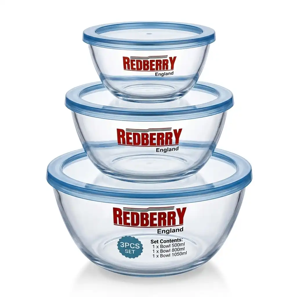3pcs Redberry Borosilicate Glass Bowl Set 3pcs Redberry Borosilicate Glass Bowl Set
