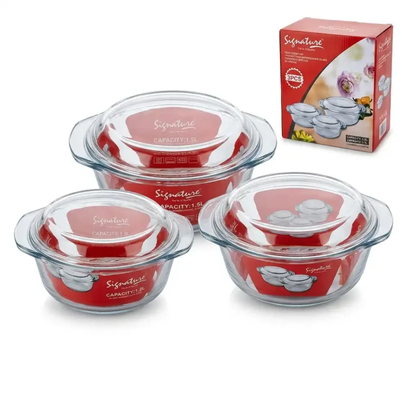 Signature 3-Piece Borosilicate Glass Casserole Set