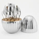 Stripped Gold Mood Egg 24 Pcs Cutlery Set – Silver