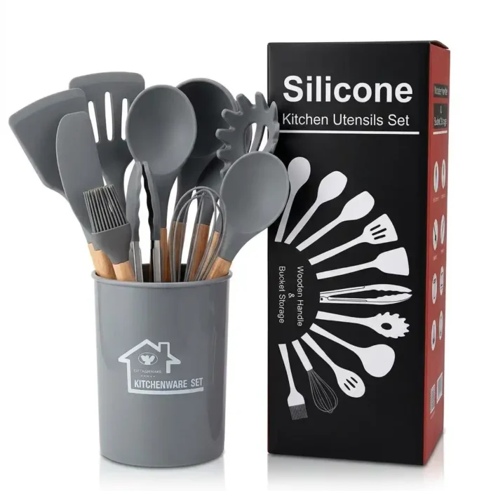 11-Piece Silicone Kitchen Utensil Set with Holder