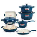 13-Piece Enamel Coated Cast Iron Cookware Set – Navy-blue