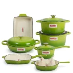 13-Piece Enamel Coated Cast Iron Cookware Set – Green