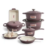 13-Piece Enamel Coated Cast Iron Cookware Set – Brown