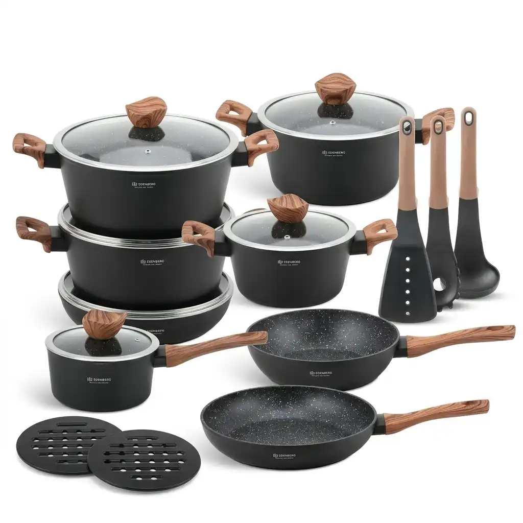 15-Piece Edenberg Ceramic Marble Cookware Set