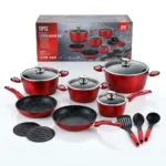 15-Piece REDBERRY JIO Forged Nonstick Cookware Set – Red