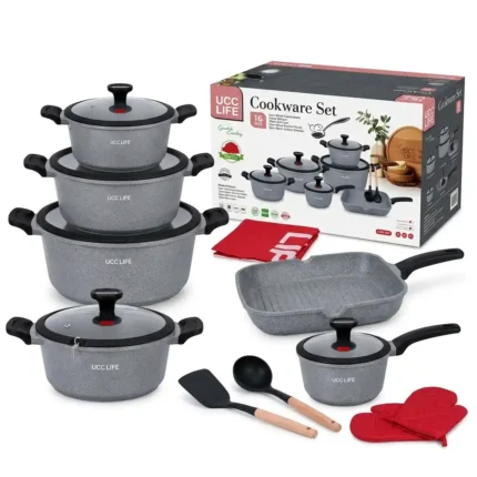 16-Piece REDBERRY UCC LIFE Granite Nonstick Cookware Set