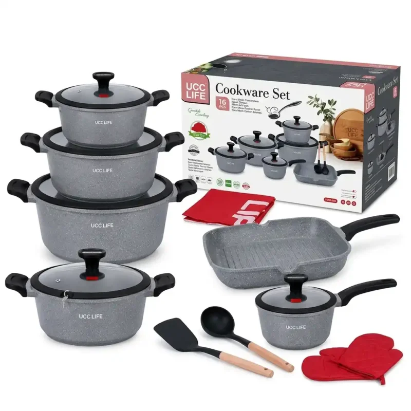 16-Piece REDBERRY UCC LIFE Granite Nonstick Cookware Set