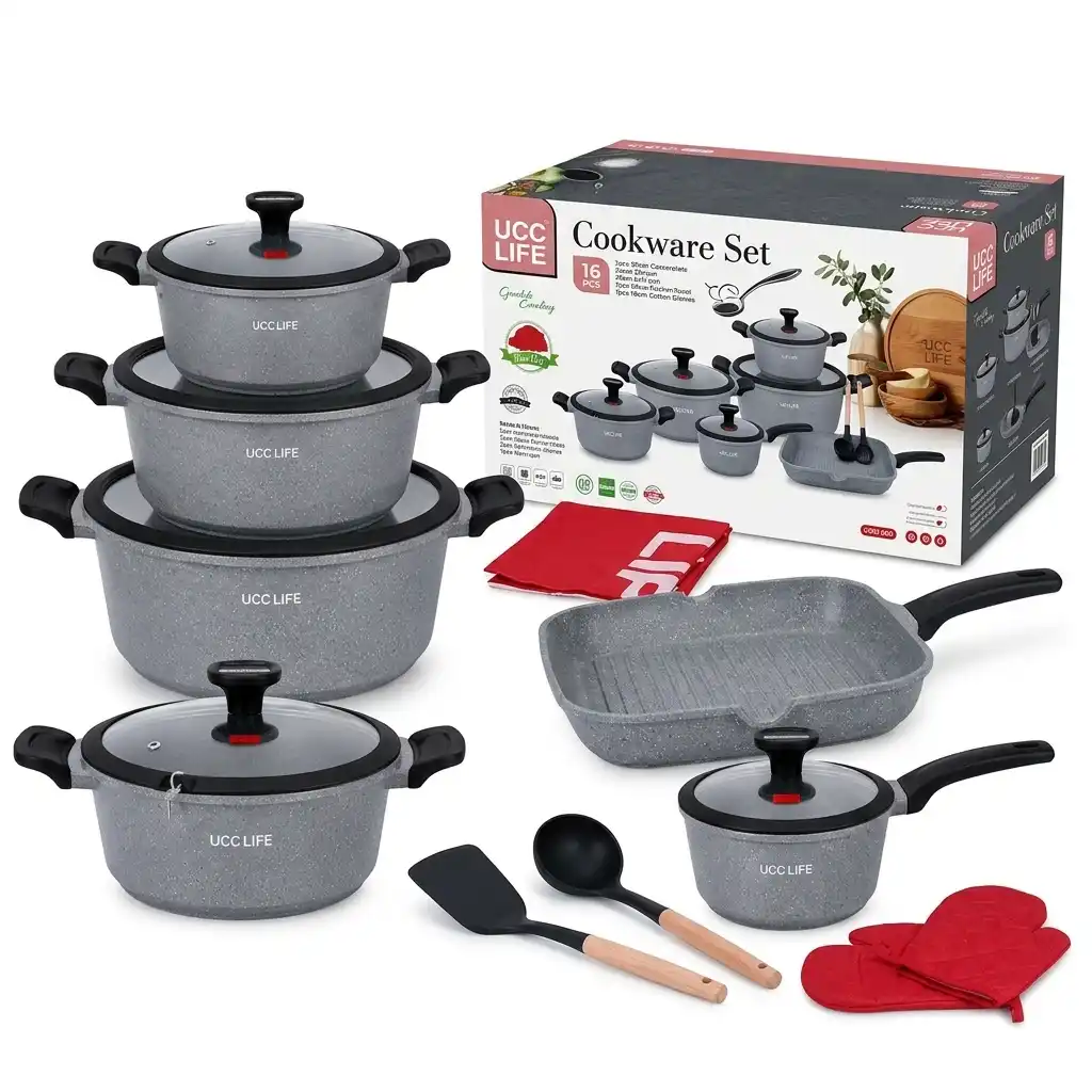 16-Piece REDBERRY UCC LIFE Granite Nonstick Cookware Set 16-Piece REDBERRY UCC LIFE Granite Nonstick Cookware Set