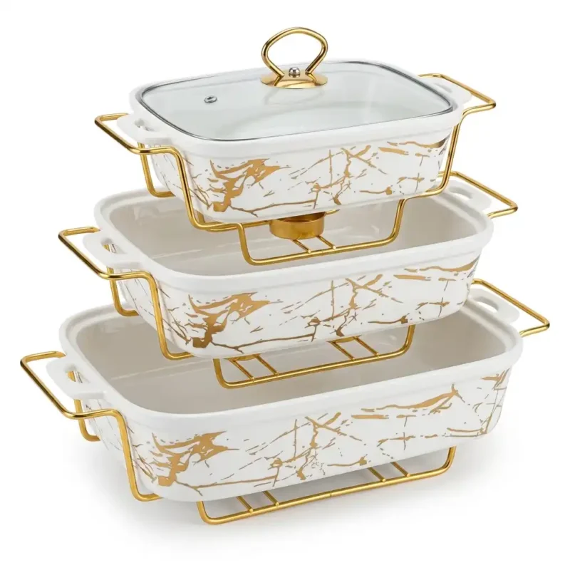 3-Piece Ceramic Food Warmers and Serving Bowls Set