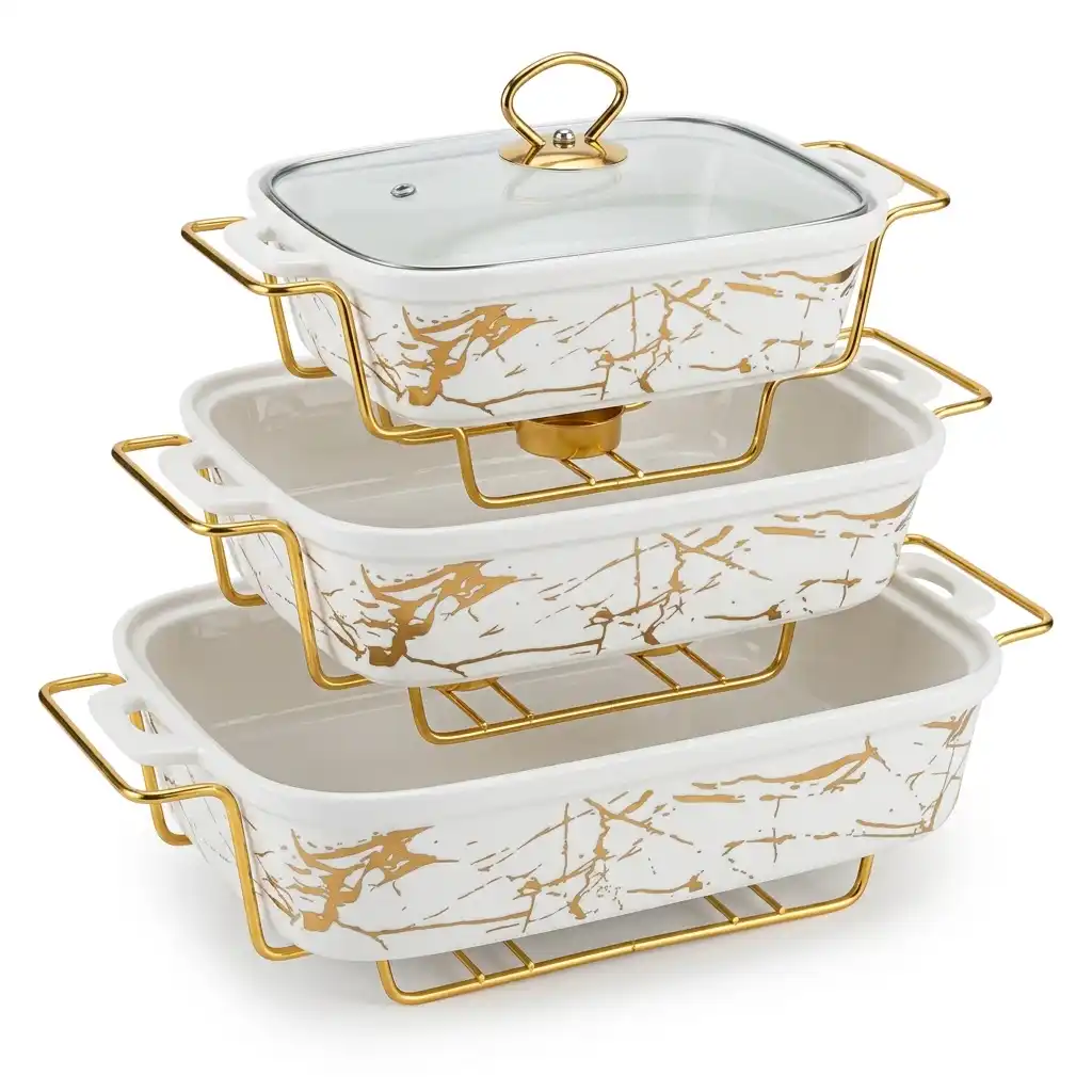 3-Piece Ceramic Food Warmers and Serving Bowls Set