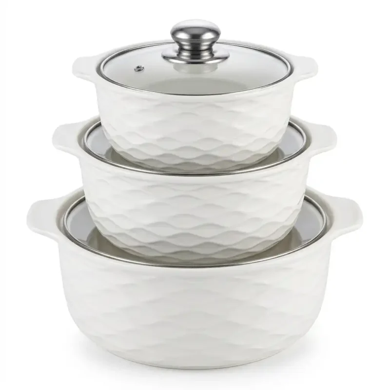 3 Piece Ceramic Serving Bowls with Glass Covers