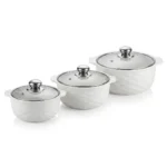 3 Piece Ceramic Serving Bowls with Glass Covers - Image 5