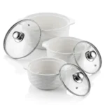 3 Piece Ceramic Serving Bowls with Glass Covers - Image 3