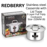 3L REDBERRY Steelica 3 Triply Stainless Steel Casserole – 215mm