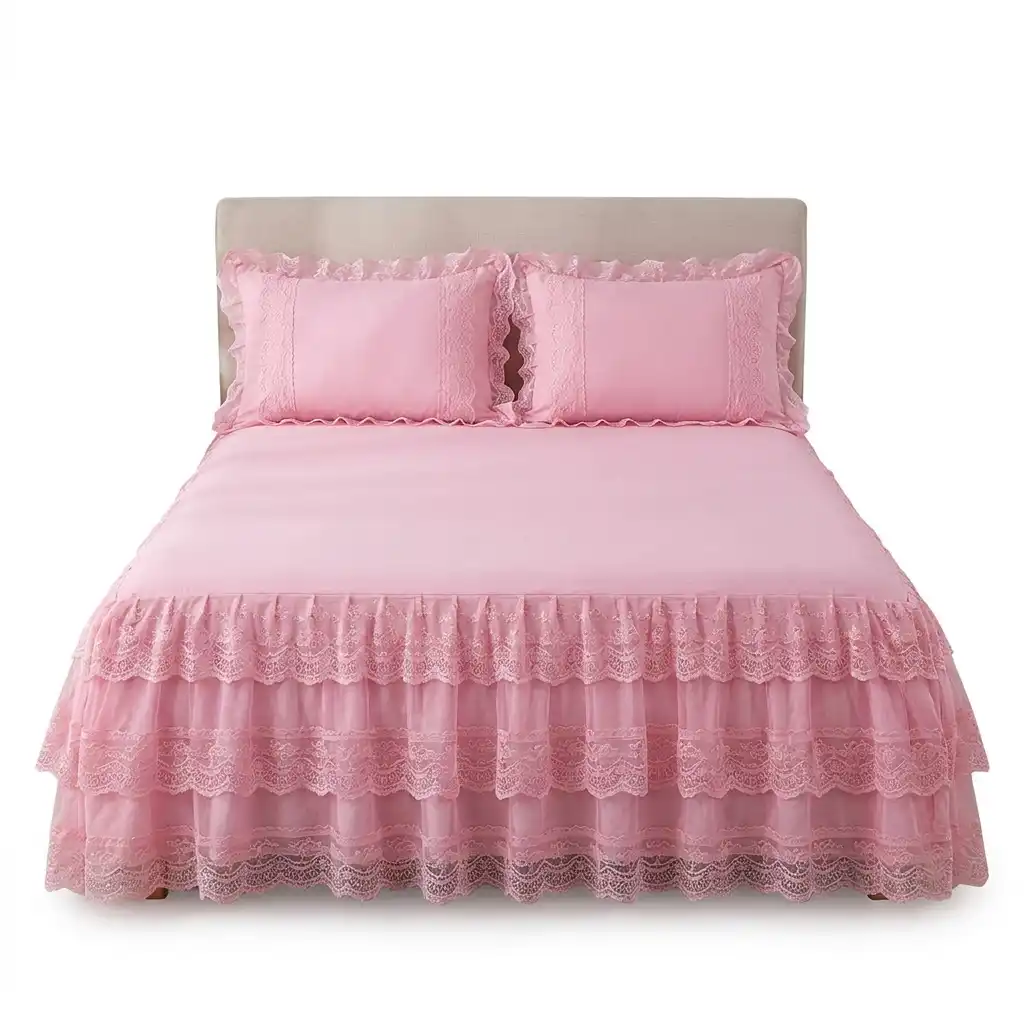 5 by 6 Exquisite Bedskirt with Pillowcases – 5 by 6, Pink 5 by 6 Exquisite Bedskirt with Pillowcases – 5 by 6, Pink