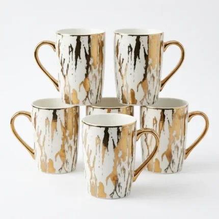 6 pcs Ceramic Gold Mugs Elegant Durable Set