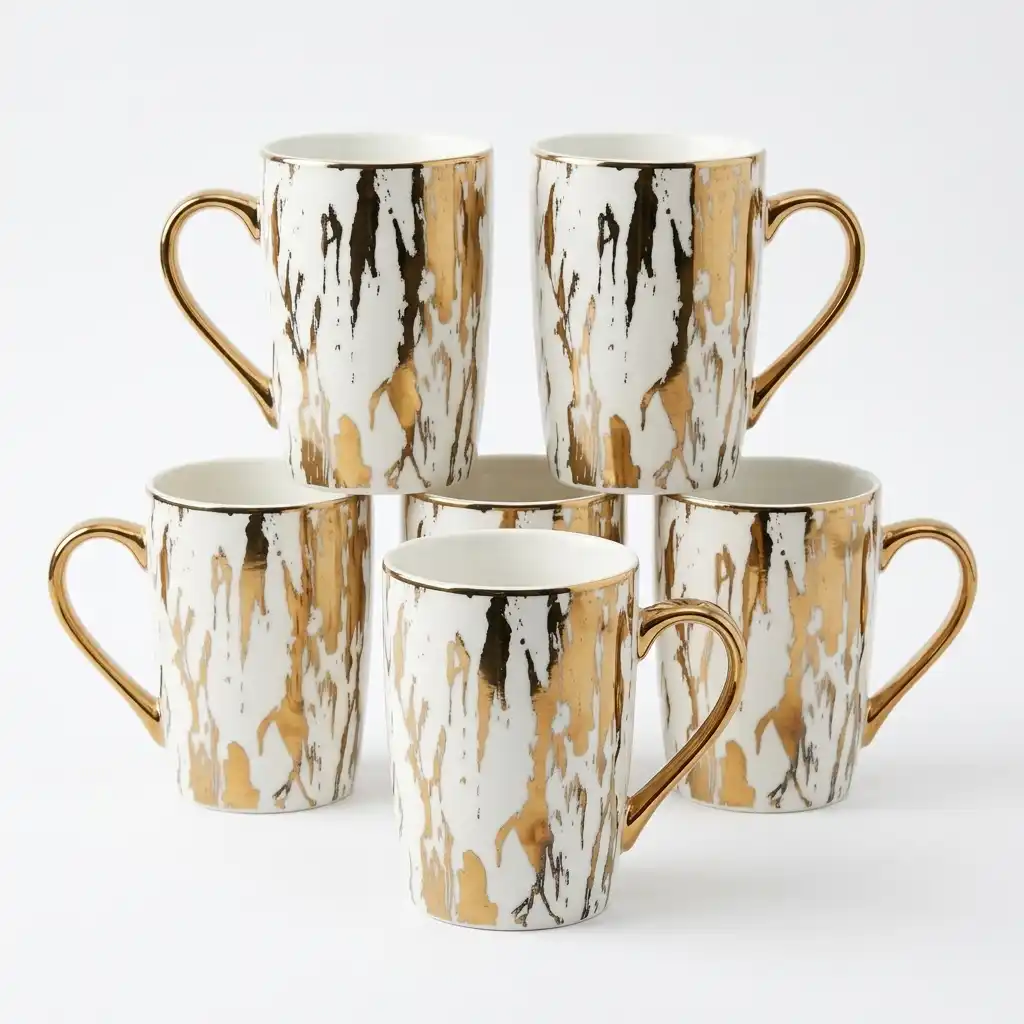 6 pcs Ceramic Gold Mugs Elegant Durable Set