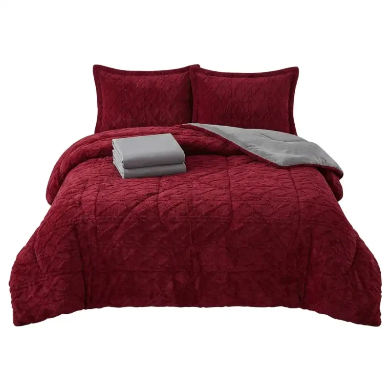 6x6/6x7 Warm Sherpa Fleece Duvet Set – Reddish