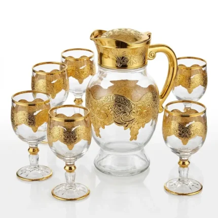 7-Piece Golden Water Set Glass Jug